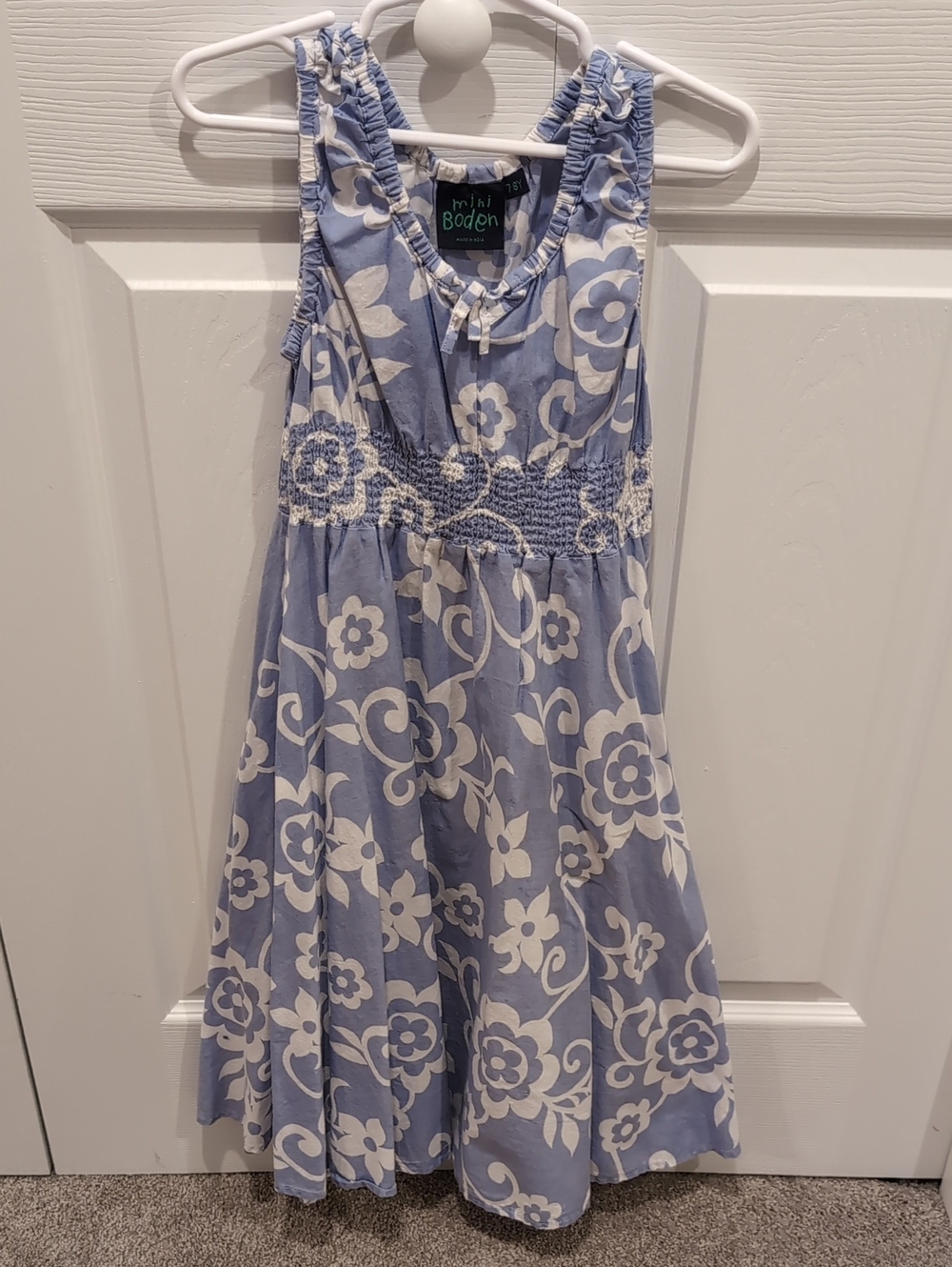 Mini Boden Light Blue & White Floral Sundress with Smocked Waist